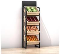Snack Storage Rack,4 Tier Commercial Supermarket Fruits & Vegetables Shelf,Large Retail Snack Rack Display Onion Potato Stands Kitchen Produce Holder(Color:Black Rack+wooden Basket)