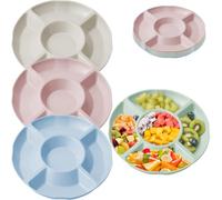 Snack Tray, 5 Grid Snack Tray, 23cm Colorful Circular Snack Divider, 4Pcs Machine Washable Snack Distribution Bowl Suitable for Family Gatherings Such as Fruit Trays Parties Cinemas and Buffets