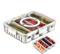 Snack Tray - Divided Serving Tray with Lid | 4 Compartment Snack Serving Trays for with Handles | Storage Boxes, Fridge Clear Organizer, Travel Snack Holder, Divided Serving Tray