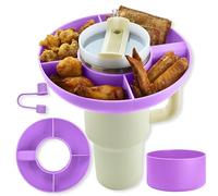Snack Tray for Stanley Cup 40oz | 4 Silicon Compartments Tray Stanleys Accessories kit, Bottom Grip & Straw Cover Caps, Fits 40 oz Quencher H2.0 Cup - Stanley Compatible Snack Bowl (Purple)