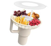 Snack Tray for Stanley Cup 40oz with Lid, Silicone Snack Bowl with 4 Compartments, Perfect Stanley Quencher Accessory for Car, Movie Nights & Outdoor Adventures (Cream)