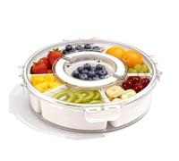 Snack Tray Rotating Snack Box Container,Divided Serving Tray with Lid and Handle,360° Rotating Food Containers with 6 Compartments,Stackable,Fridge Storage Container,for Fruits,Veggies,Candy (11 inch)