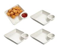 Snack Tray with Dip Container and Heat Resistant Surface - Reusable, Divided Snack Plate, for Party Appetizer Dessert Dumpling Fruit Salad Breakfast Lunch Dinner