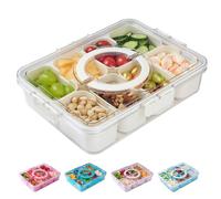 Snackle Box Container,Divided Serving Tray with Lid and Handle,8 Compartments Snack Containers Charcuterie Box,Portable Snack Tray with Lid for Picnic,Storage Organizer for Snacks Nuts Fruits Veggies
