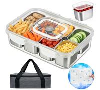 Snackle Box Container with Ice Pack Stainless Steel,Portable Snack Boxes with Lid and Insulated Bag,8 Compartment Snackle Storage Divided Serving Tray Beach Road Trip Picnic for Fruit Charcuterie