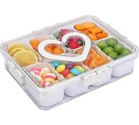 Snackle Box, Divided Snack Tray with Lid and Handle, Tray 8 Removable Compartment Box, Reusable Snack Boxes for, Spices, Candy, Fruits, Nuts - Love Handle