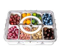 Snackle Box with Handle, 8 Compartment Divided Snack Box with Lid, Portable Dishwasher-Safe Food Storage Container for Plane, Travel & Picnics, Holding Fruits, Nuts, Sweets & Crisps (28*22*7cm)