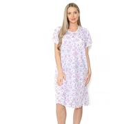 Snackmate Womens Nightwear Floral Print Poly Cotton Short Sleeve Front Button Opening Ladies Nighties with Lace - Pink Blue Lilac Nightdresses for Women UK Size 10-30 (Pink, 12-14)