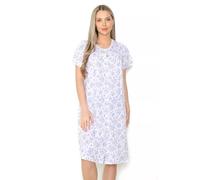 Snackmate Womens Nightwear Floral Print Poly Cotton Short Sleeve Front Button Opening Ladies Nighties with Lace - Pink Blue Lilac Nightdresses for Women UK Size 10-30 (Lilac, 28-30)