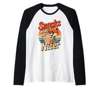 Snacks Make Me Nicer Funny Fox Popcorn Meme Animal Raglan Baseball Tee