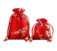 Snadulor 20 Pcs 3.1x3.9 inch Silk Drawstring Bag,Chinese Silk Brocade Embroidered Drawstring Jewelry Pouch Bag Candy Sachet Wallet Jewelry Bag for Wedding,Red