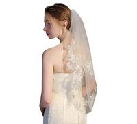 Snadulor Bridal Veil Womens Simple Tulle Short 2 Tier Wedding Veil Party Wedding Veil Hair Accessories., Beige White, One Size