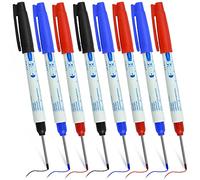 SNAGAROG 8 Pcs Deep Hole Marker Pens 30mm Extra Long Nib Markers Permanent Carpenter's Markers Long Head Deep Hole Marker Marking Tool for Marking Hard To Reach Places(Black Blue Red)