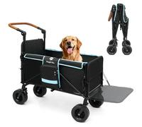 Snagle Paw Dog Pram with Tailgate and Ramp, Extra Large Foldable Dog Buggy Cart for Large and Medium Dogs, Adjustable Handle and Parking Brake, 4 Wheels for Walks, Jogging, Travel, up to 90 kg