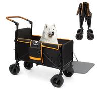 Snagle Paw Dog Pram with Tailgate and Ramp, Extra Large Foldable Dog Buggy Cart for Large and Medium Dogs, Adjustable Handle and Parking Brake, 4 Wheels for Walks, Jogging, Travel, up to 90 kg