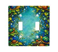 Snail Double Light Switch Cover Plate, Nature Artistic Leaf Water Drop Spring Green Plastic Standard Size Decorative Wall Plates for Living Room Bedroom Home Office Decor