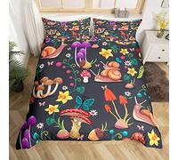 Snail Duvet Cover Animals Theme Comforter Cover Set with Zipper Ties Mushroom Rose Flower Brown Ultra Softest Garden Bedding Set for Teens Exotic Style King Bedspread 3Pcs Bedding Set