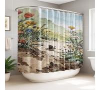 Snail Extra Wide Shower Curtain, Nature Fanciful Flowers Mushrooms Spring Green Polyester Waterproof Decorative Bathroom Curtain for Home Bathroom Toile Hotel Decor 108x72 Inch