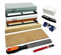 SNAIL GARDEN 10 Pack Complete Knife Sharpener Stone kit, Whetstone Knife Sharpener 400/1000 & 3000/8000 Grit, Portable Sharpener, Metal File, Non-Slip Base, Angle Guide & Leather Strop