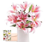 SNAIL GARDEN 12 Heads Artificial Lily Flowers - Long Stem With 9 Full Bloom & 3 Buds - Faux Tiger Lily Bouquets for Home, Hotel, Party Decor (Pink White)