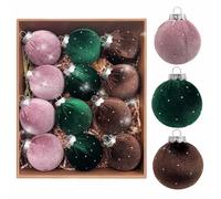 SNAIL GARDEN 12 Pack Glitter Velvet Christmas Baubles with Golden Strings, 6cm Xmas Baubles Decorations in 3 Colours, Christmas Balls Ornaments Set for Festival