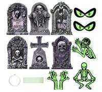 SNAIL GARDEN 12PCS Halloween Tombstones Set Including 6 Tombstones(42cm),4 Glowing Skeletons & 2 Glowing Demon's Eyes,Tombstones Halloween Decor Outdoor Decorations for Haunted House, lawn,Garden