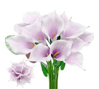 SNAIL GARDEN 14 Big Heads Purple Artificial Calla Lilies with Green Leaves,Realistic Latex Calla Lilies with Removable Flower Heads,Real Touch Artificial Lily Flower for Home Wedding Office Decoration