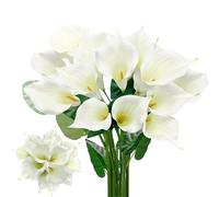 SNAIL GARDEN 14 Large Blooms Artificial Calla Lilies with Green Leaves,Realistic Latex Calla Lilies with Removable Flower Heads,Real Touch Artificial Lily Flower for Home Wedding Office Decoration