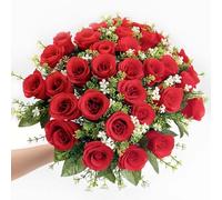 SNAIL GARDEN 2 Pack 36-Head Artificial Red Roses,Large Silk Red Rose Bouquet with Leave and Small Flowers,Realistic Looking Artificial Flower for Floral Arrangements,Home Decor,Wedding,Valentines Day