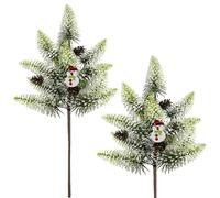 SNAIL GARDEN 2 Pack Snowman Christmas Greenery Stems, 50cm Mini Tabletop Christmas Tree, Frosted Faux Pine Branches for Winter Decor, Norfolk Pine Stems for Floral Arrangement, Gift DIY Holiday Decor