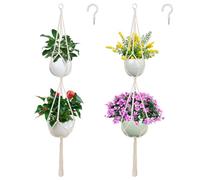 SNAIL GARDEN 2 Tier Macrame Plant Hanger, 2Pack Double Plant Hangers with Tassel Indoor Outdoor Hanging Planter Basket Handmade Cotton Rope Hanging Planters Set with 2Pcs Hooks for Boho Home Decor