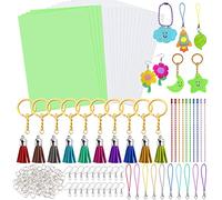 SNAIL GARDEN 280 Pcs Heat Shrink Plastic Sheet Kit,4 Pcs Luminous Shrink Sheets and 16 Pcs Shrinky Art Paper,with 260 Pcs Craft Accessories,for DIY Ornaments Earrings Pendants or Creative Craft