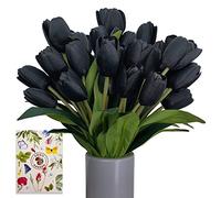 SNAIL GARDEN 3 Bunches/27pcs Black Artificial Flowers,Fake Silk Tulips Real Touch Faux Flowers Bouquet forHome Party Floral Arrangements Decor,Halloween Decorative Flowers