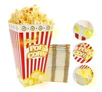 SNAIL GARDEN 30Pcs 46oz Large Capacity Popcorn Boxes, Movie Night Red/White Stripes Mixed Glod Border Decor Food Container,Disposable Paper Box,Durable Snack Bag For Hollywood Theme Birthday Party