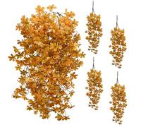 SNAIL GARDEN 4 Bundles Realistic Artificial Hanging Ficus - 100cm Autumn Twigs with Flower-Shaped Tangerine Orange Leaves, Green Veins for Layered Fall Decor,Detachable Leaves for DIY (Indoor/Outdoor)