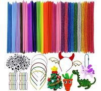 SNAIL GARDEN 525Pcs Pipe Cleaners Set, 300Pcs Pipe Cleaners with 200Pcs Wiggle Goolgly Eyes, 5Pcs Headbands & 20Pcs Ball Chains, Multi Color Glitter Chenille Stems DIY Arts & Crafts for Kids