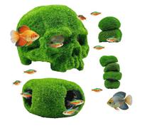 SNAIL GARDEN 8 Pcs Mossy Skull Aquarium Cave & Rock Set, Fish Tank Decor | Soft, dense flocking for safe rubbing. Hollow caves for shy fish to hide and breed. Rinse away loose fibres before use.