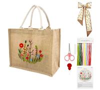 SNAIL GARDEN Linen Tote Bag DIY Embroidery Kit for Beginners with Scarf, Printed Cross Stitch Craft Kit with Thread, Needle & Guide - Reusable Grocery Bag,DIY Bag Making Kit for Women