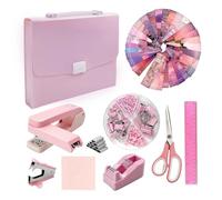 SNAIL GARDEN Pink Office Supplies Set 10-Pack: 360° Rotating Stapler,Water-Resistant Accordion File,30 Bookmarks + Tape Dispenser,Scissors & More | Pink Stationery Set for Women,Students,Teachers