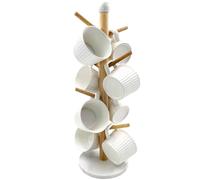 SNAIL GARDEN Screwed-in 8 Hooks Coffee Mug Holder, Marble Base Mug Tree with Ceramic Handles, Wooden Coffee Cup Rack, Cup Stand for Counter Bar Accessories and Decor