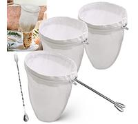 SNAIL GARDEN Thai Tea Filter Stainless Steel - with 2Pcs Replacement Coffee Tea Filter Bags+1 Mixing Bar Spoon, 5.4" Large Thai Tea Cotton Strainer with Handle & Zipper, Reusable Coffee Strainer