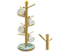 SNAIL GARDEN Wood Mug Holder Tree with Lemon Absorbent Pad & Screwed-in Branches, Mug Tree with Yellow Ceramic Handles, Coffee Cup Holder for Kitchen Counter, Bar Accessories and Home Decor