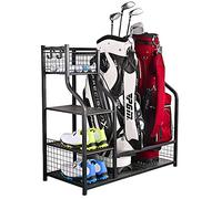 Snail Golf Bag Garage Storage Organizer Extra Large Size Rack Stand Holder Fits 2 Bags and Other Golfing Equipment Accessories, Metal Black Club for Shed Basement, 37.6''L x 15.8''W x 34.3''H