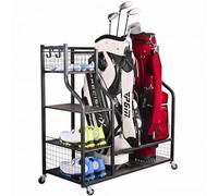 Snail Golf Bag Garage Storage Organizer Extra Large Size Rack Stand Holder Fits 2 Bags and Other Golfing Equipment Accessories, Metal Black Club for Shed Basement, 37.6''L x 15.8''W x 34.3''H