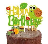 Snail Happy Birthday Cake Topper Green Gold Glitter Garden Bugs Snail Cake Decorations for Forest Insect Summer Spring Themed Birthday Party Supplies