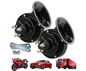 Snail Horn 110DB,Dual Tone Car Horn 2Pcs 110DB Super Loud Train Horn Air Horns 12V Waterproof Double Horn Raging Sound Electric Snail Horn For Car Motorcycle Bikes Truck And Boats (Black)
