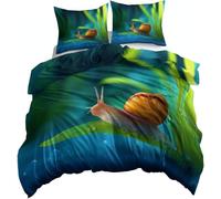 Snail King Size Duvet Cover Sets Reversible Green Bedding Sets King Size Quilt Cover 3D Printed Soft Microfibre Duvet Covers with Zipper and 2 Pillowcases D4749