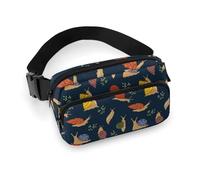 Snail Leaf Print Black Fanny Packs Crossbody Bags for Women Men, Belt Bag Waist Packs for Workout Running Travel with Adjustable Strap