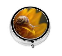 (Snail on The Sunflower) Round Pill Box with 3 Compartments Small Portable Pill Organizer for Travel
