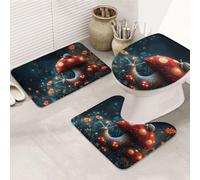 Snail Red Mushroom Bathroom Rugs Sets 3 Piece, Soft Absorbent Memory Foam Bath Mats And U Shaped Contour Toilet Rug, Home Decoration, Quick Dry